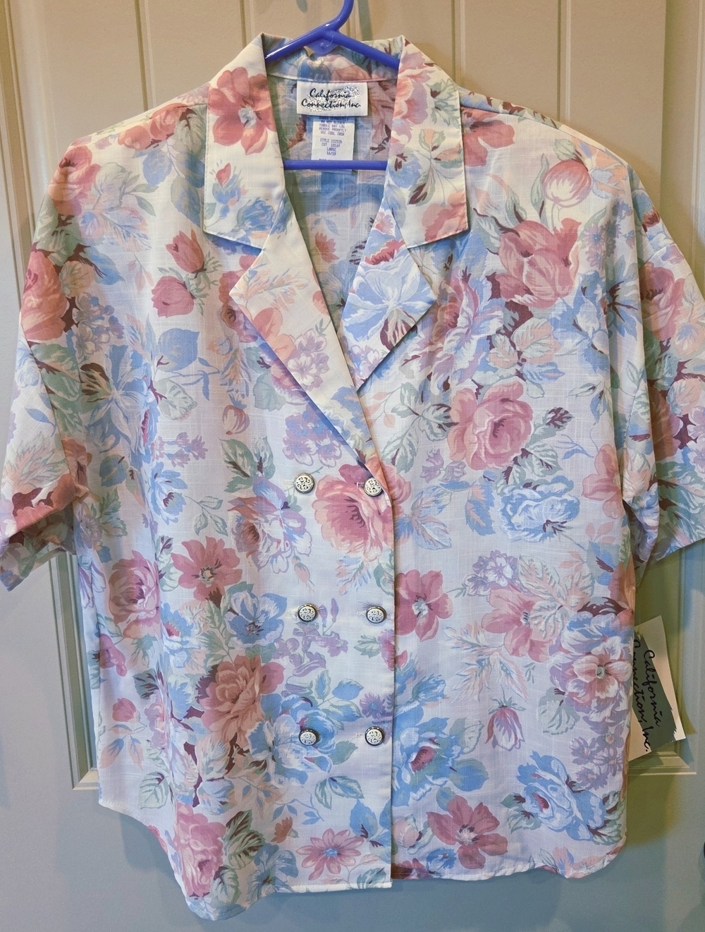 VINTAGE California Connection Floral Blouse NWT Double Breasted Pastel Large - Picture 2 of 12